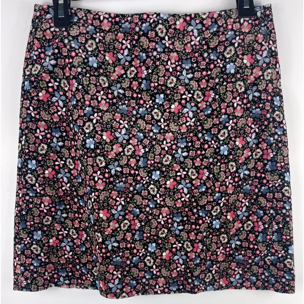 LOFT Ann Taylor Multicolor Floral Velvet Stretch Skirt Double Lining Womens 2 - Picture 2 of 8